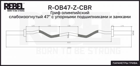 Гриф олимпийский слабоизогнутый 47" REBEL с упорными подшипниками и замками